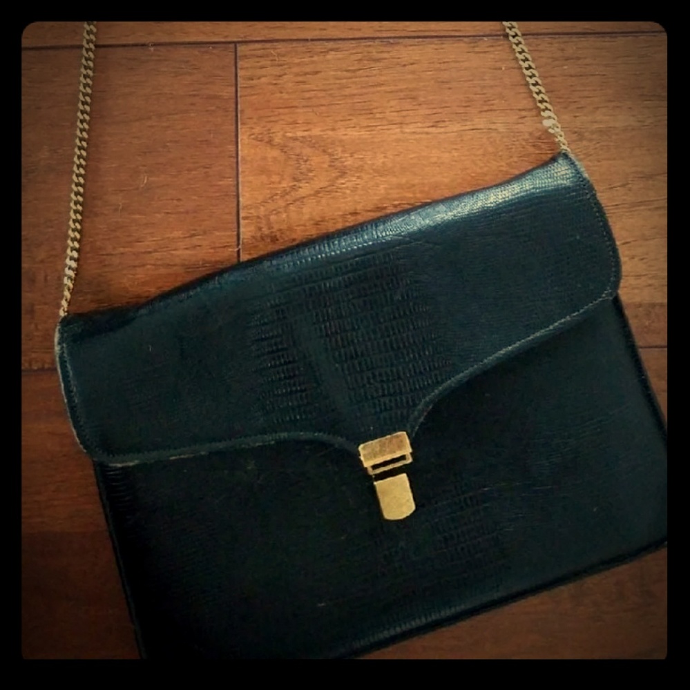 Vintage Black Embossed Leather shoulder bag